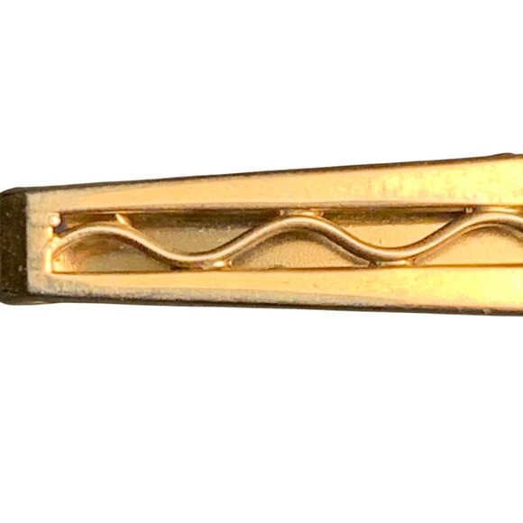 Vintage Swank Signed Gold-Tone Tie Clip Bar Open Work Wavy Cutout Design - Picture 3 of 6